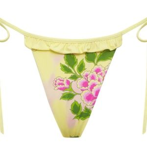 NWT Frankies Bikinis Camilla Cheeky String Bikini Bottom Mojito Yellow Floral- L